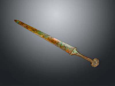 Ancient Bronze Sword Sculpture With Intricate Carved Hilt And Decorative Details 3d model
