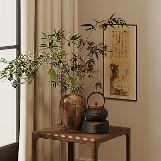 New Chinese Zen Flower Art Middle and Ancient Style Potted Plants Pot Ji Flower Art Pot Ji Wind Plant Ornaments Hotel Lobby Floral Ornaments Living Room Dining Table Vase Ornaments 3d model