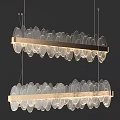 Modern Elegant Chandelier With Frosted Glass Leaf Shaped Double Layer Metal Frame