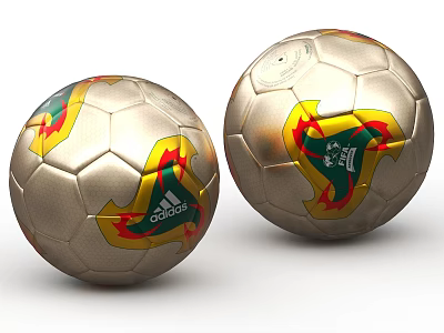 Adidas Gold Soccer Balls With Colorful Patterns And FIFA World Cup Design 3d model