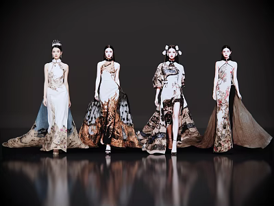 2D Modern Character T-stage Show Fashion Model Hanfu Show Hanfu Model Evening Dress Model Fashion Clothing Show Modern Beauty 3d model