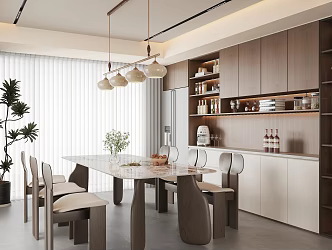 Middle Ancient Style Restaurant Dining Table and Chair Combination Sideboard Chandelier 3d model
