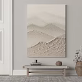 Beige Textured Wall Art With Mountain Wave Design And Small Table Decor 3d model