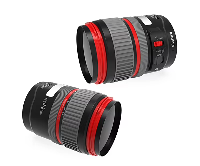 Canon Two Camera Lenses With Red Ring Grey And Red Telephoto Design 3d model