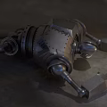 Damaged Intelligent Machine Lying on Sandy Ground With Broken Mechanical Parts and Metallic Body