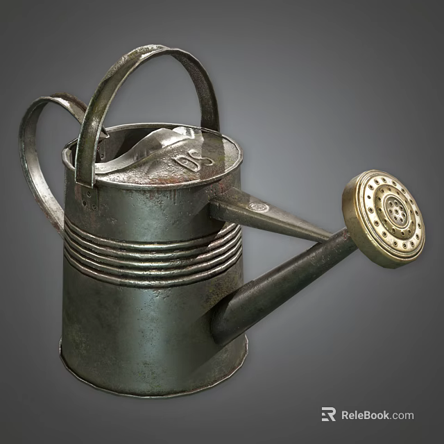 Vintage Metal Watering Can With Rustic Design For Garden And Home Use 3d model 