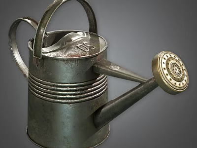 Vintage Metal Watering Can With Rustic Design For Garden And Home Use 3d model