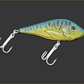 Colorful Fish Shaped Fishing Lure With Blue Yellow Gradient And Hooks
