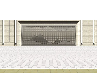 Modern Feature Wall With Stone Frame Mountain Pattern And Side Pillars 3d model
