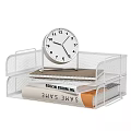 Mesh Decorative Ornament Set For Office Desktop With Pen Holder File Rack Clock Trash Bin