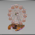 Pink and Orange Ferris Wheel Model With Small Pavilion And Decorative Base 3d model