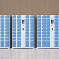 Three Blue And White Electronic Lockers With Digital Control And Storage Compartments 3d model
