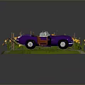 Purple Convertible Car Surrounded By Yellow Flowers Wooden Fence And Path