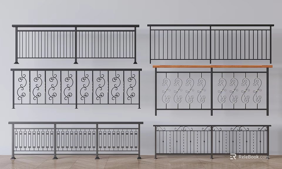 Various Styles Of Metal Railings With Decorative Patterns And Modern Designs 3d model 