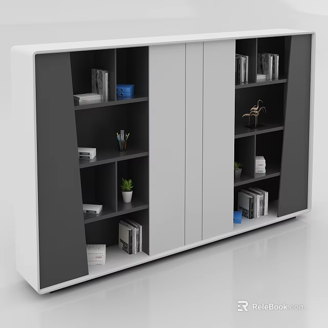 Modern Wardrobe Interior Design With Open Shelves Closed Doors And Storage For Books Plants 3d model 