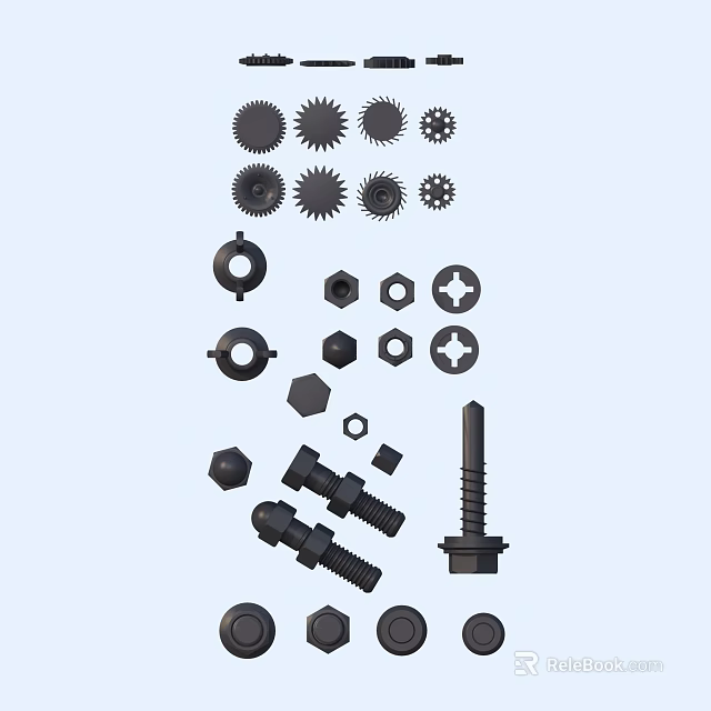 Essential Household Supplies with Gears Nuts Bolts and Washers for Home Repair 3d model 