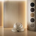 Stacked Wooden Components With Circular Wood Grain Samples And Various Color Tones