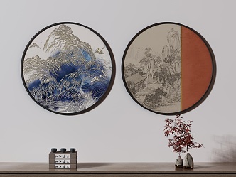 New Chinese Round Frame Painting Decorative Painting 3d model