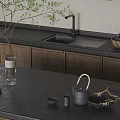 Modern Open Dining Kitchen With Island Counter Bar Stools Cabinets And Refrigerator