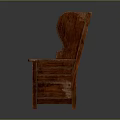 Classic Wooden Chair With Scalloped Carved Backrest And Armrests In Dark Wood
