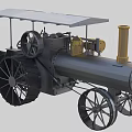 Vintage Steam Powered Automobile With Large Wheels Metal Body Steam Boiler And Canopy Roof
