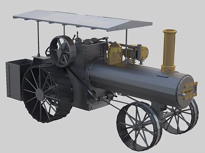 Vintage Steam Powered Automobile With Large Wheels Metal Body Steam Boiler And Canopy Roof 3d model