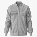 Gray Red Jacket With R Letter 00 Number On Sleeves Zipper Closure Casual Design