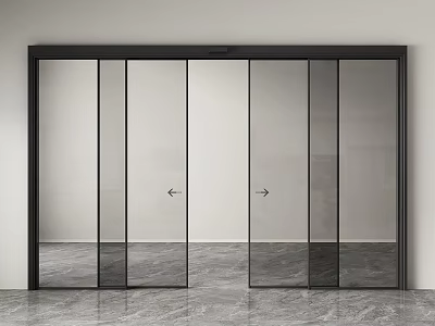 Modern Black Framed Glass Sliding Doors In Minimalist Space With Polished Marble Floor 3d model