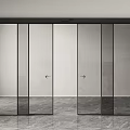Modern Black Framed Glass Sliding Doors In Minimalist Space With Polished Marble Floor