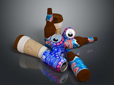 Daily Use Beverage Containers With Multiple Bottles And Cans In Various Designs And Colors 3d model