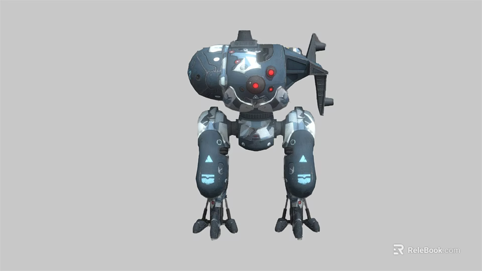 Mechanical Robot Character With Gray Black Body Red Eyes And Blue Luminous Limbs 3d model 