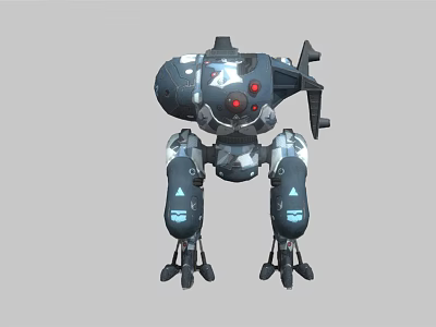Mechanical Robot Character With Gray Black Body Red Eyes And Blue Luminous Limbs 3d model