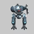 Mechanical Robot Character With Gray Black Body Red Eyes And Blue Luminous Limbs
