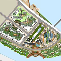 Modern Urban Architecture With Tall Buildings Green Spaces And Water Features