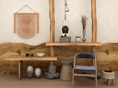 Pastoral Style Single Sofa Kettle Log Display Rack Ethnic Style Ethnic Decoration Ornaments 3d model