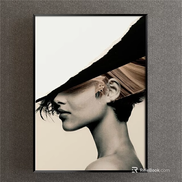 Contemporary Female Portrait Painting With Blonde Short Hair Black Hat and Minimal Background 3d model 