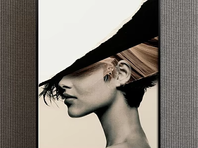 Contemporary Female Portrait Painting With Blonde Short Hair Black Hat and Minimal Background 3d model