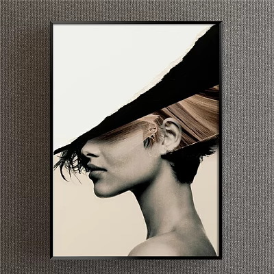 Contemporary Female Portrait Painting With Blonde Short Hair Black Hat and Minimal Background 3d model