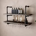Wall Mounted Wine Rack With Bottles And Hanging Wine Glasses Storage 3d model