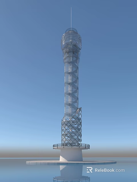 Tall Metal Road Infrastructure Tower With Spiral Design And Grid Like Base Against Blue Sky 3d model 