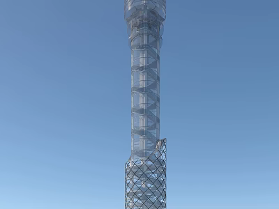 Tall Metal Road Infrastructure Tower With Spiral Design And Grid Like Base Against Blue Sky 3d model