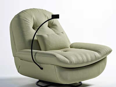 Light Beige Upholstered Single Sofa With Plush Cushion Black Curved Lamp And Swivel Base 3d model