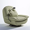Light Beige Upholstered Single Sofa With Plush Cushion Black Curved Lamp And Swivel Base