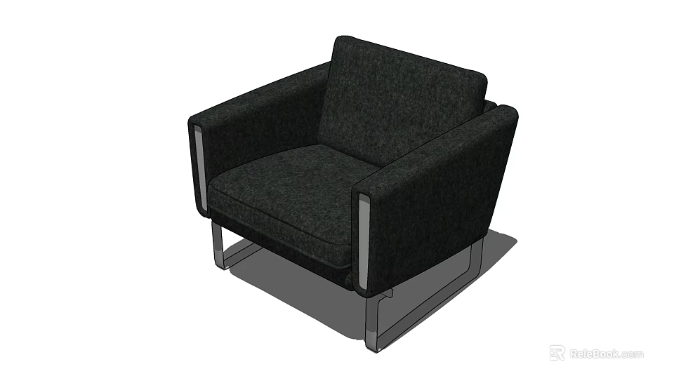 Black Fabric Single Sofa With Modern Armrest And Metal Legs Design 3d model