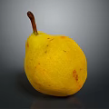 Yellow Pear With Brown Stem And Red Spots On Dark Reflective Surface 3d model
