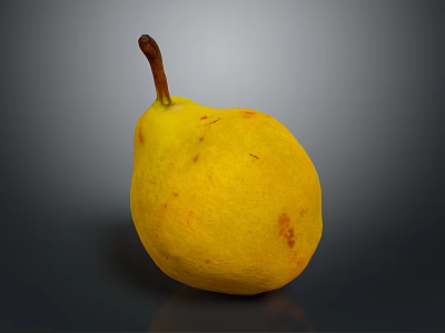 Yellow Pear With Brown Stem And Red Spots On Dark Reflective Surface 3d model