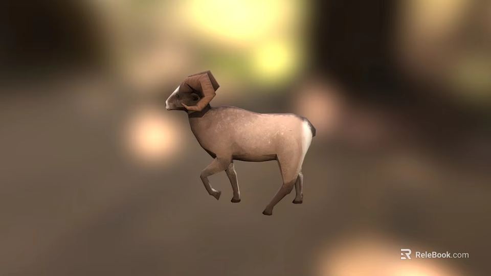 Brown Ram With Large Curved Horns Walking In Natural Outdoor Setting 3d model 