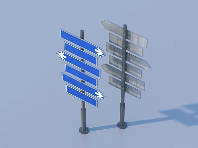 Household Directional Signs With Multiple Arrows Blue And Gray Indicator Posts 3d model