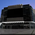Modern Commercial Complex Featuring Large Digital Screen Blue White Square Facade And Vibrant Pedestrian Area