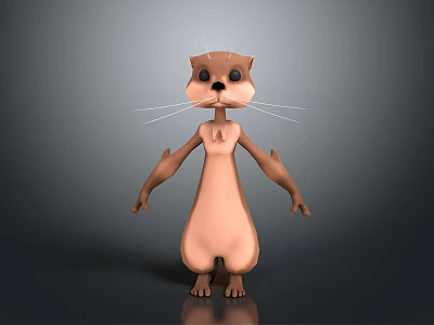3D Cartoon Animal Character Model With Standing Pose Big Eyes Brown Body And Whiskers 3d model